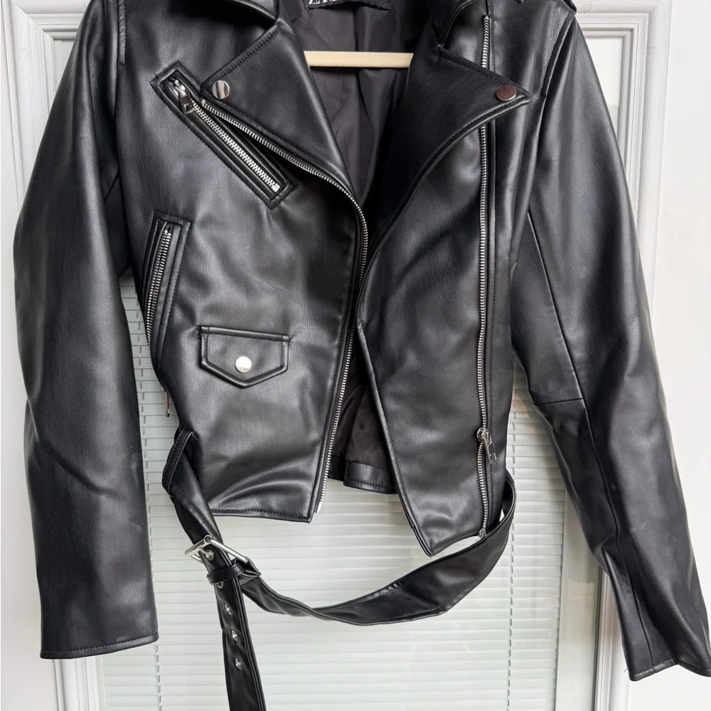 Zara Black Leather Moto Jacket - Picture 1 of 5